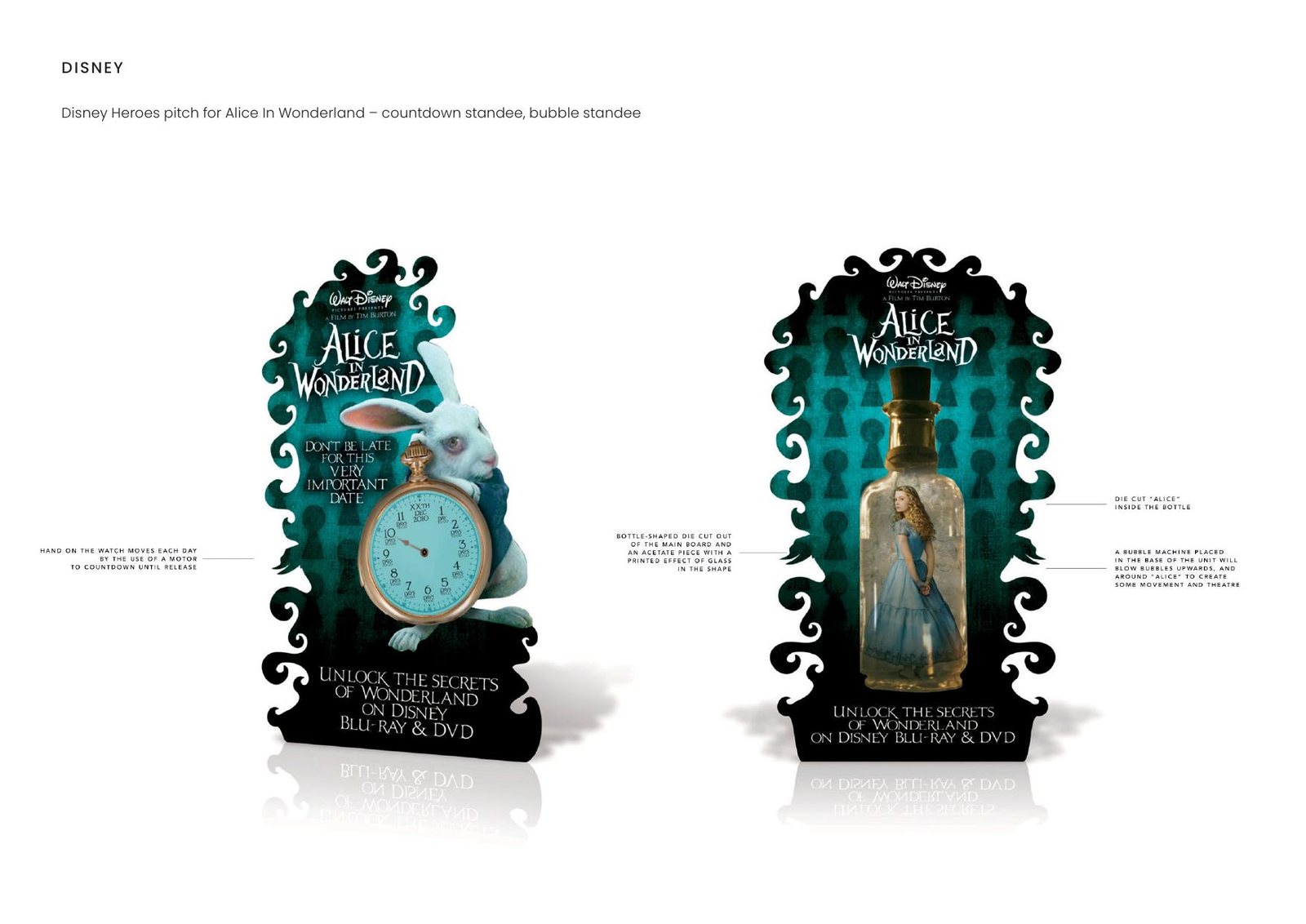 Disney — Disney Heroes pitch for Alice In Wonderland – countdown standee, bubble standee