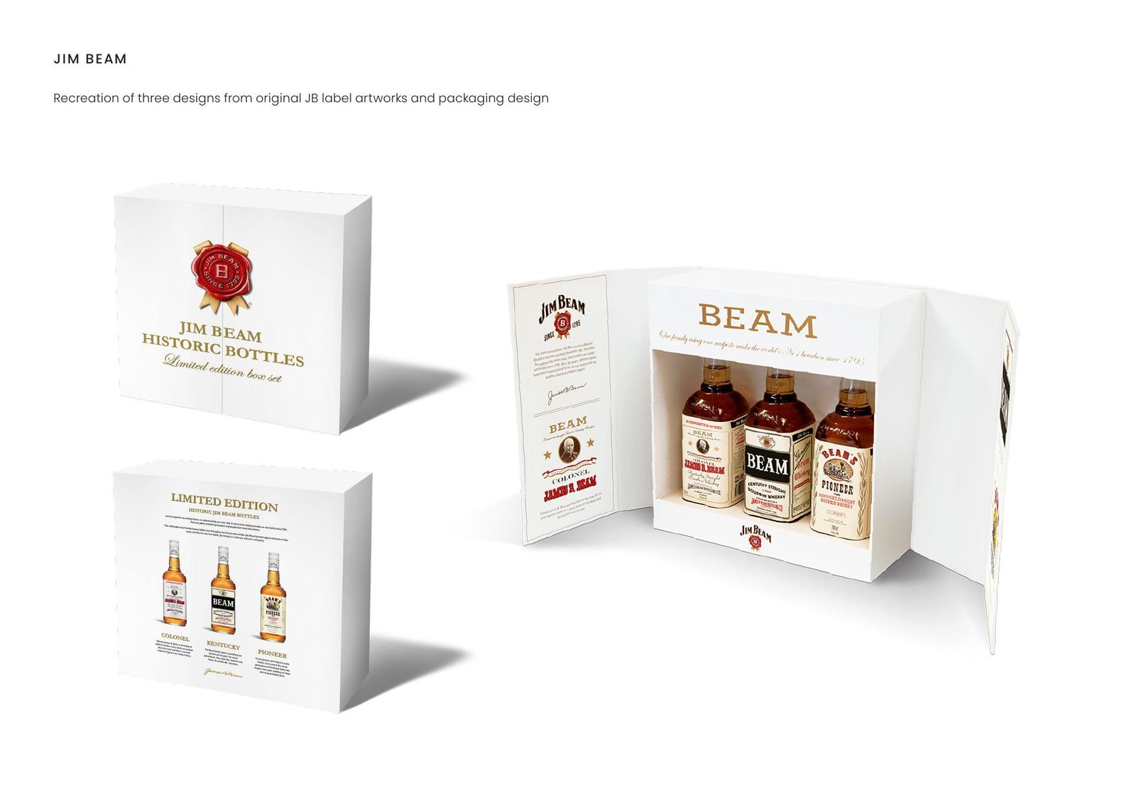 Jim Beam — Recreation of three designs from original JB label artworks and packaging design