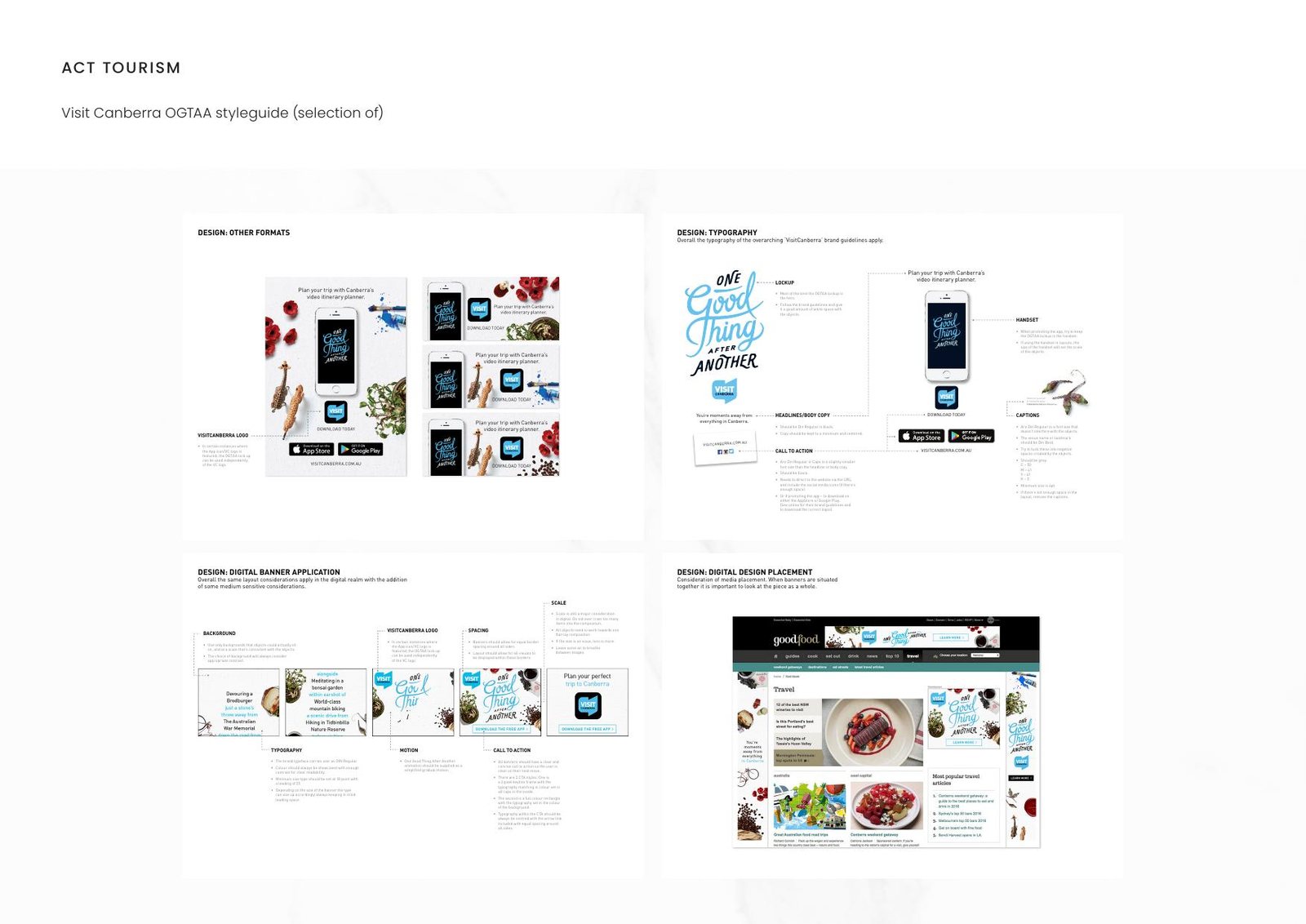 ACT Tourism — Visit Canberra OGTAA styleguide (selection of)